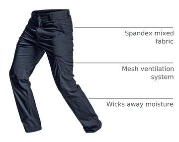 CQR Men's Tactical Pants water-resistant close-up demonstrating protection in damp conditions.