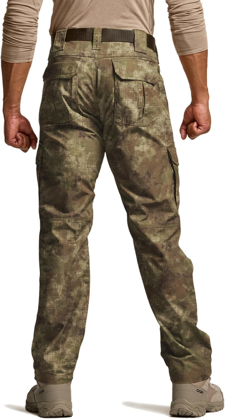 CQR Men's Tactical Pants water-resistant finish seen on leg