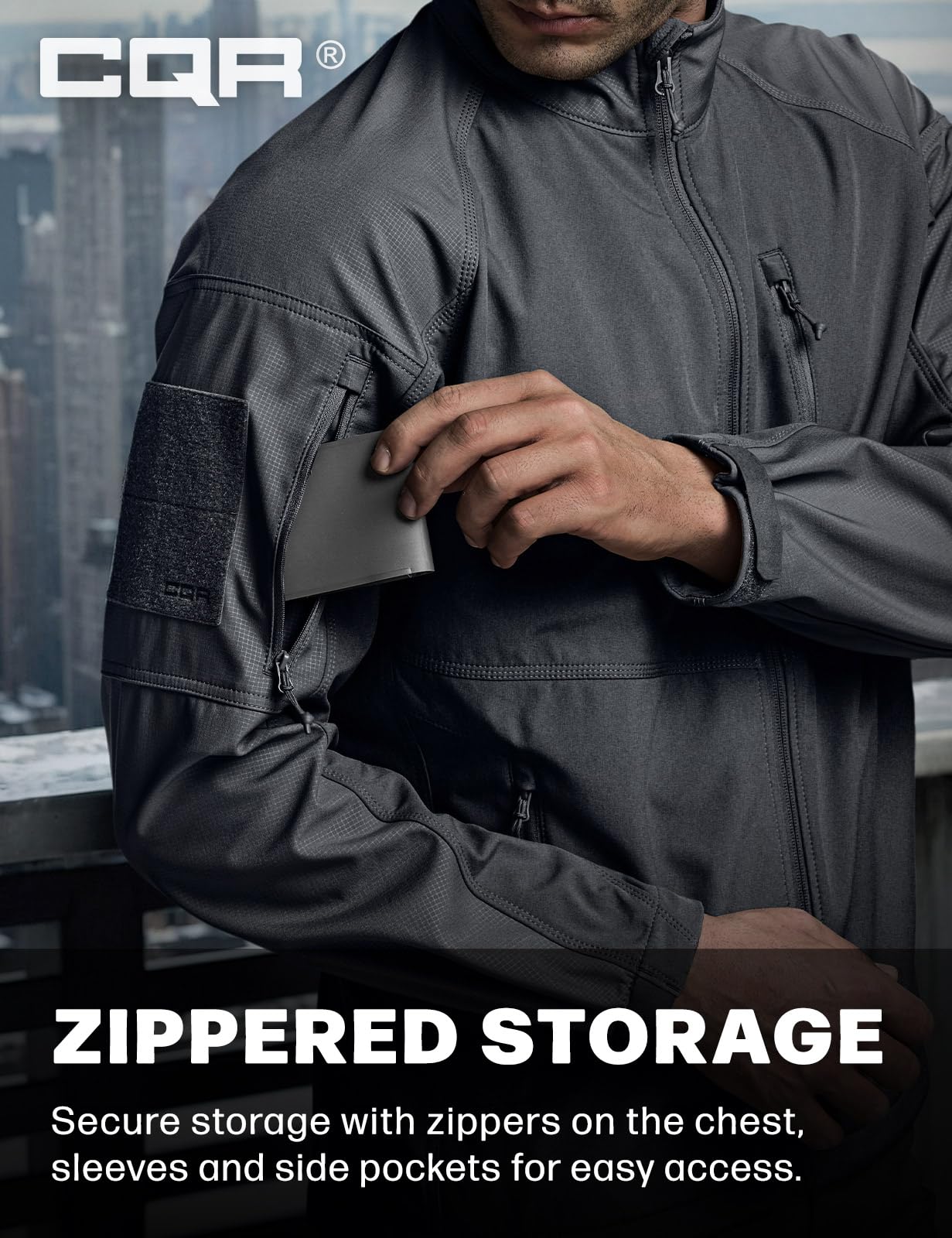 CQR Men's Tactical Softshell Jacket fleece lining detail for cold-weather comfort
