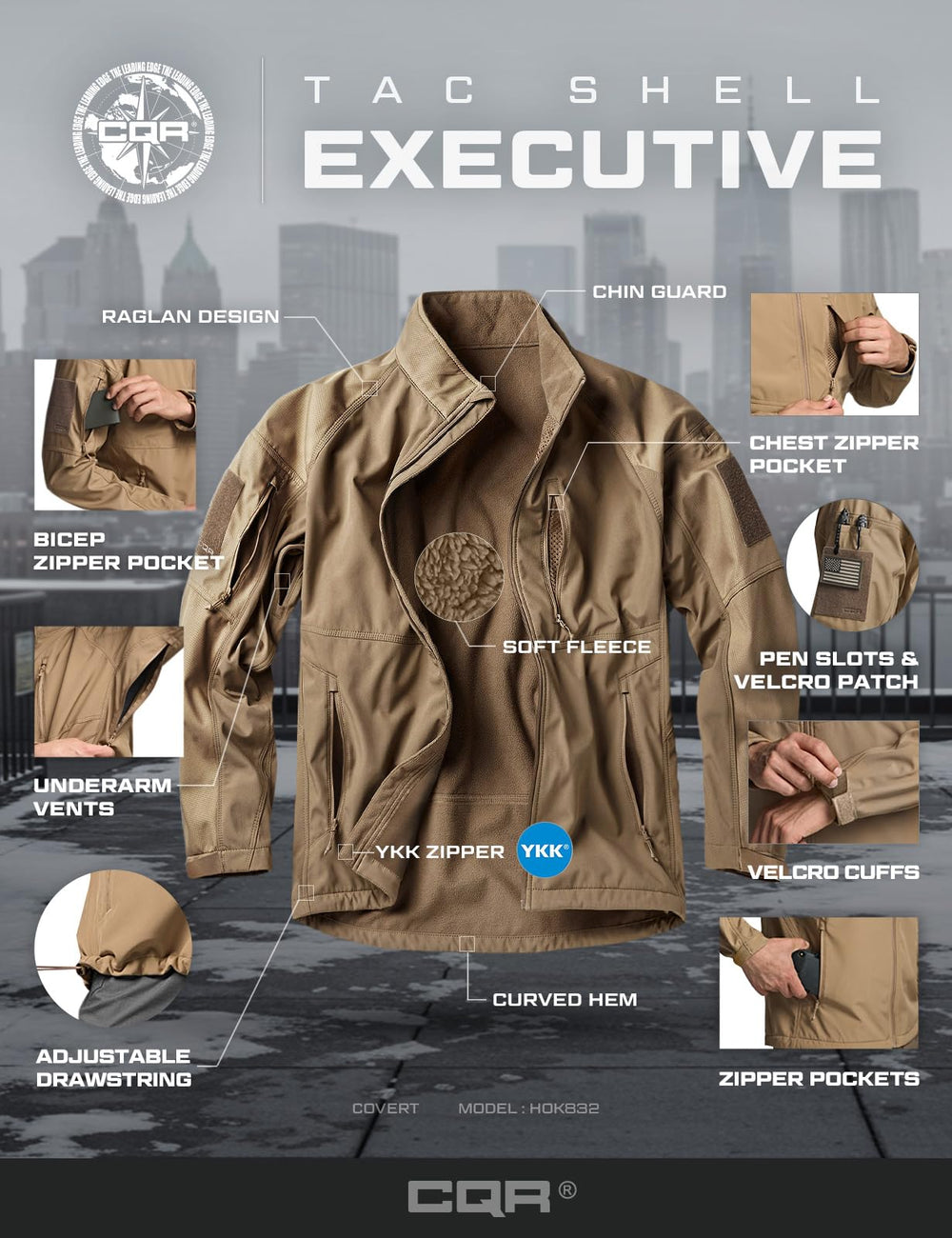CQR durable softshell design supports flexible wear in demanding environments.