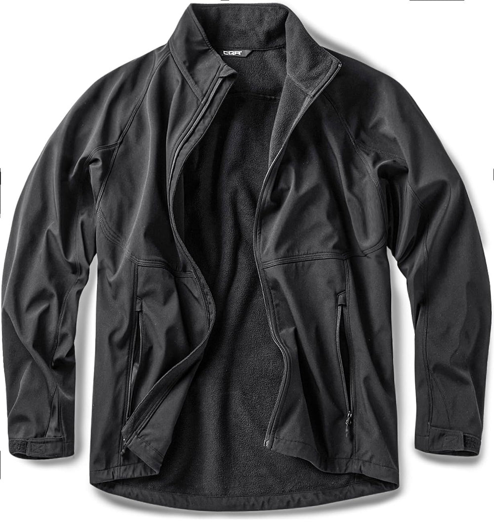 CQR men's tactical softshell jacket hiking action showing mobility and protection.