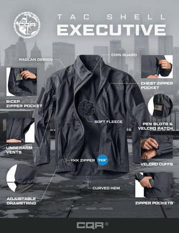 CQR Operator X jacket in rain-like setting hints water resistance.