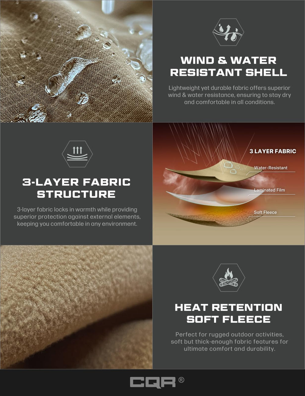 CQR Men's Tactical Softshell Jacket water resistance test shows protection in light rain