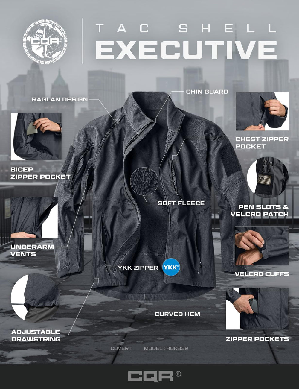 CQR Men's Tactical Softshell Jacket water-resistant shell for rain protection