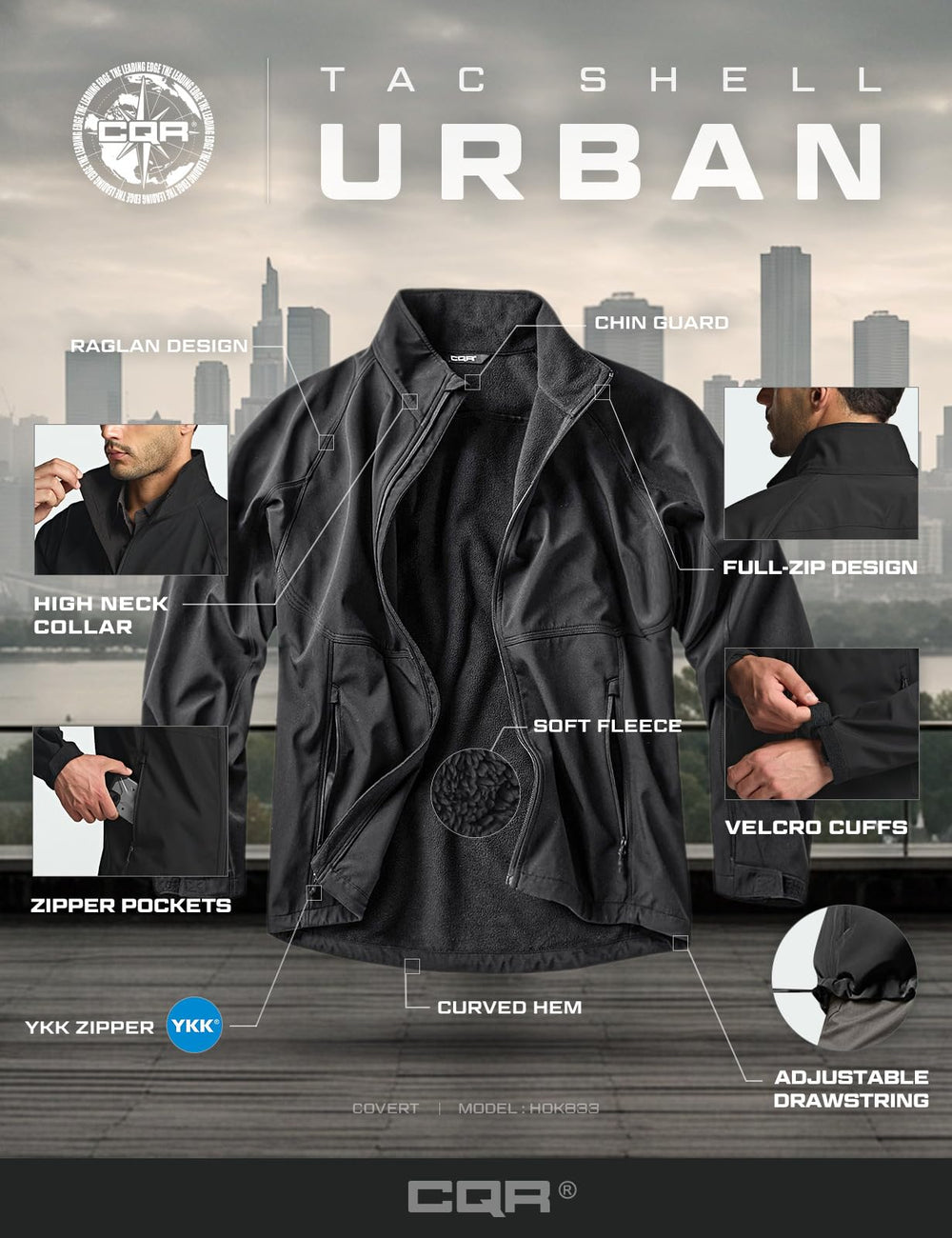 CQR men's tactical softshell jacket winter-use scenario with versatile outdoor activities.