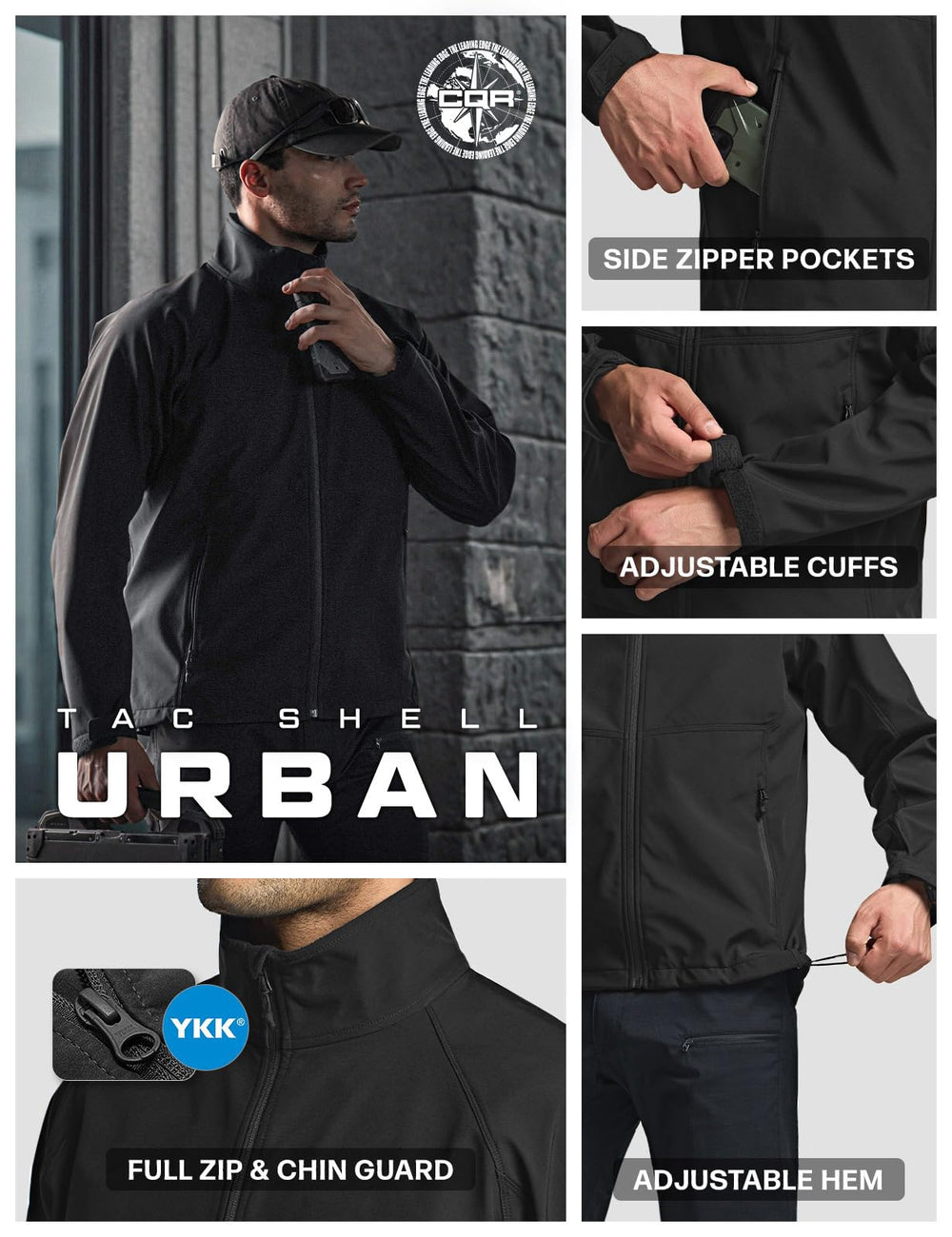 CQR men's tactical softshell jacket zippered pockets in action for secure storage.