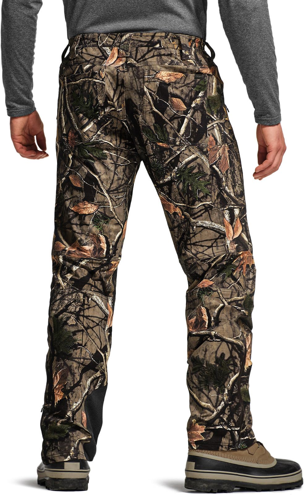 CQR Teton softshell pants knee reinforcement close-up for enhanced durability on hikes.