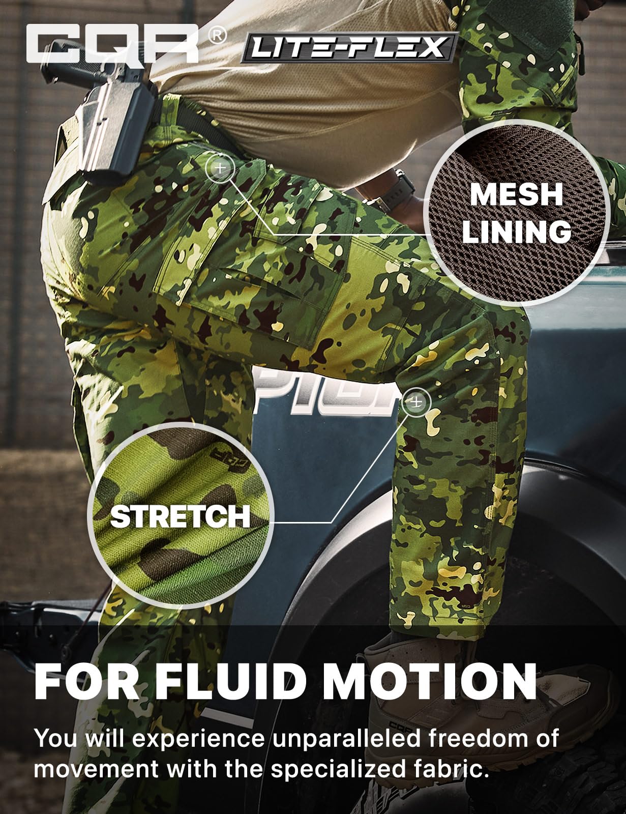 CQR Tac camo pants under outdoor testing, blending stealth and practicality.