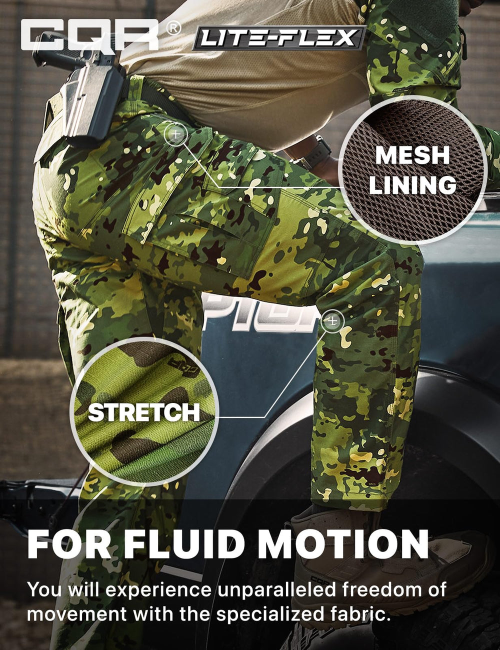 CQR Tac camo pants under outdoor testing, blending stealth and practicality.
