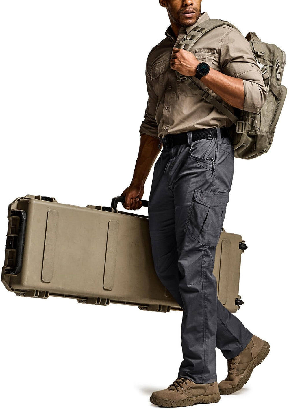 CQR Men's Utility Flex Cargo Pants side pocket closeup illustrating discreet storage