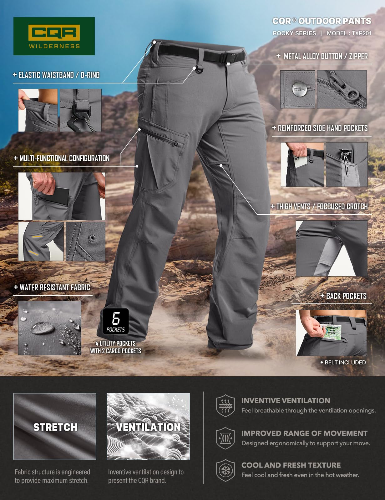 CQR mesh ventilation system pants illustrate airflow and moisture-wicking comfort