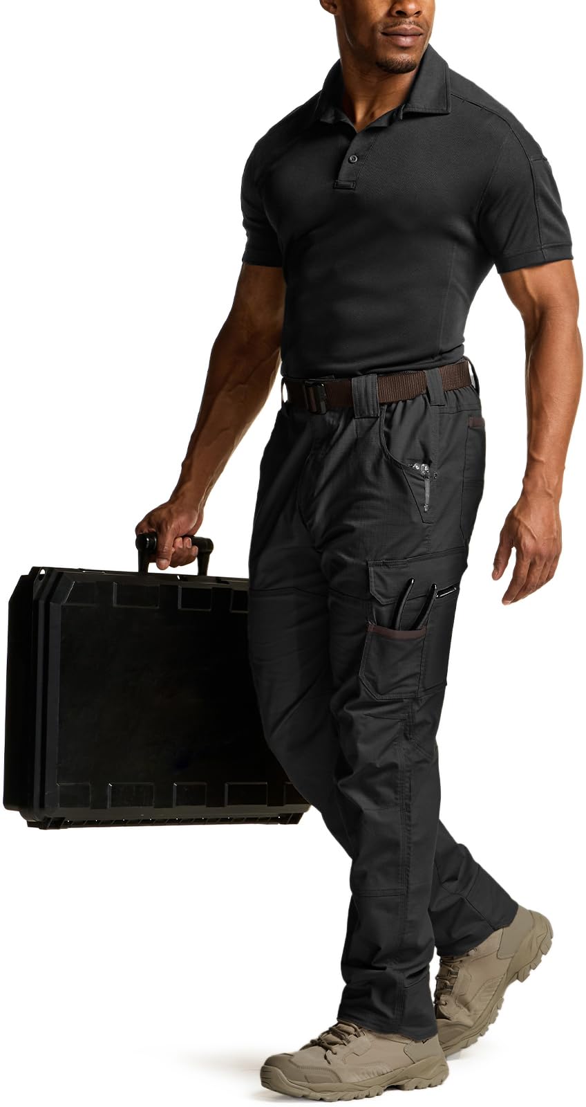 CQR multi-pocket cargo pants front showcases convenient tool carrying without hand strain.