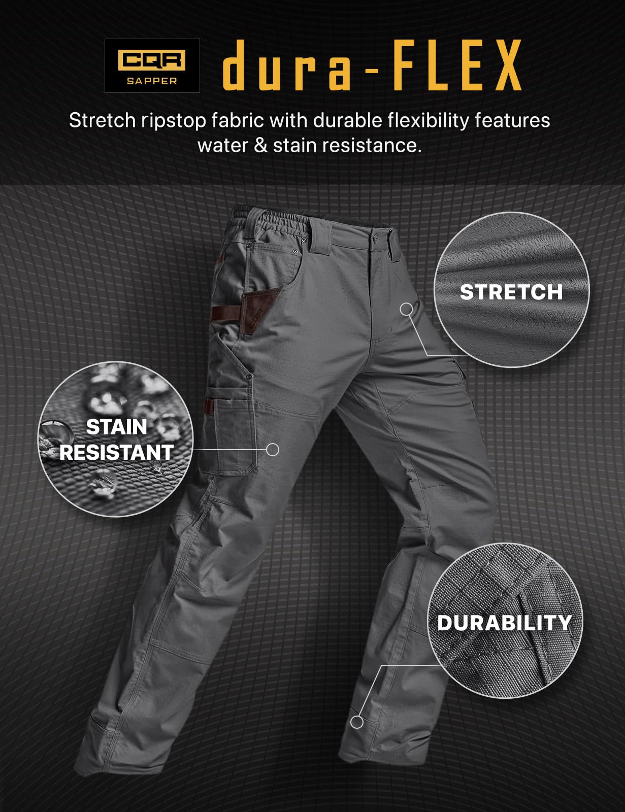 CQR outdoor action shows water resistance and quick dry performance.