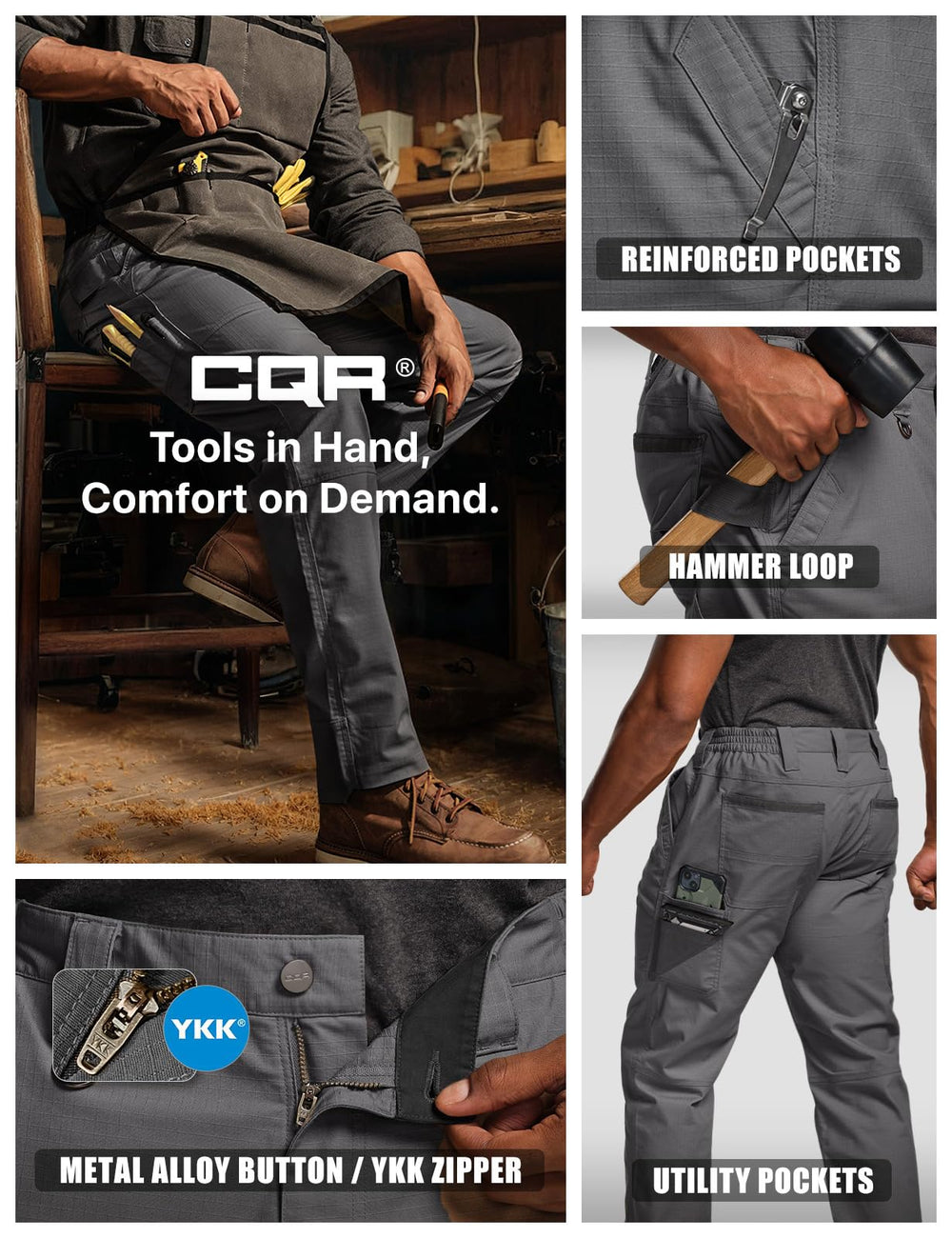 CQR reinforced stitching showcasing long-lasting seams and wear-resistance.