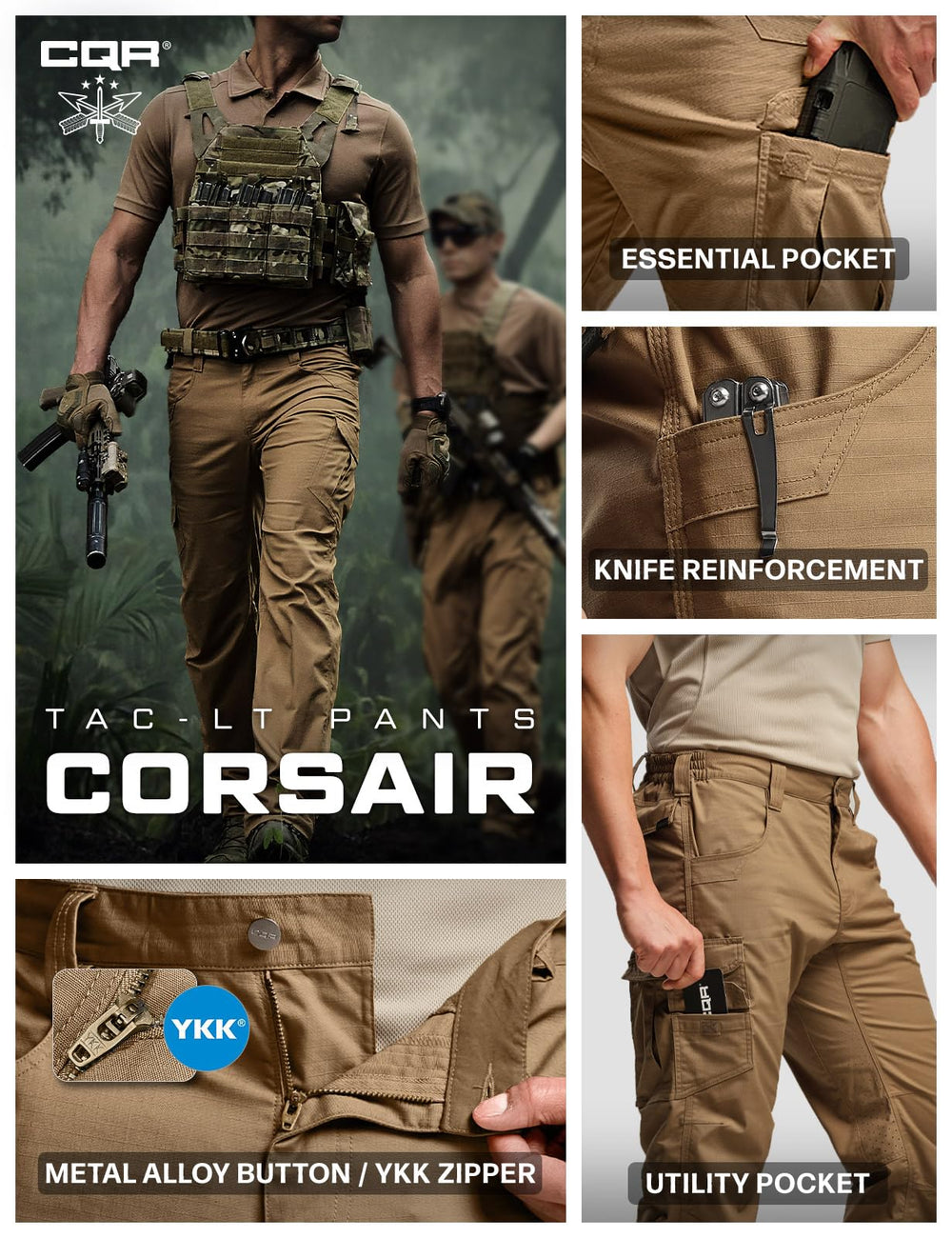 CQR Tac Cougar pants hiking scene illustrating rugged practicality and water resistance