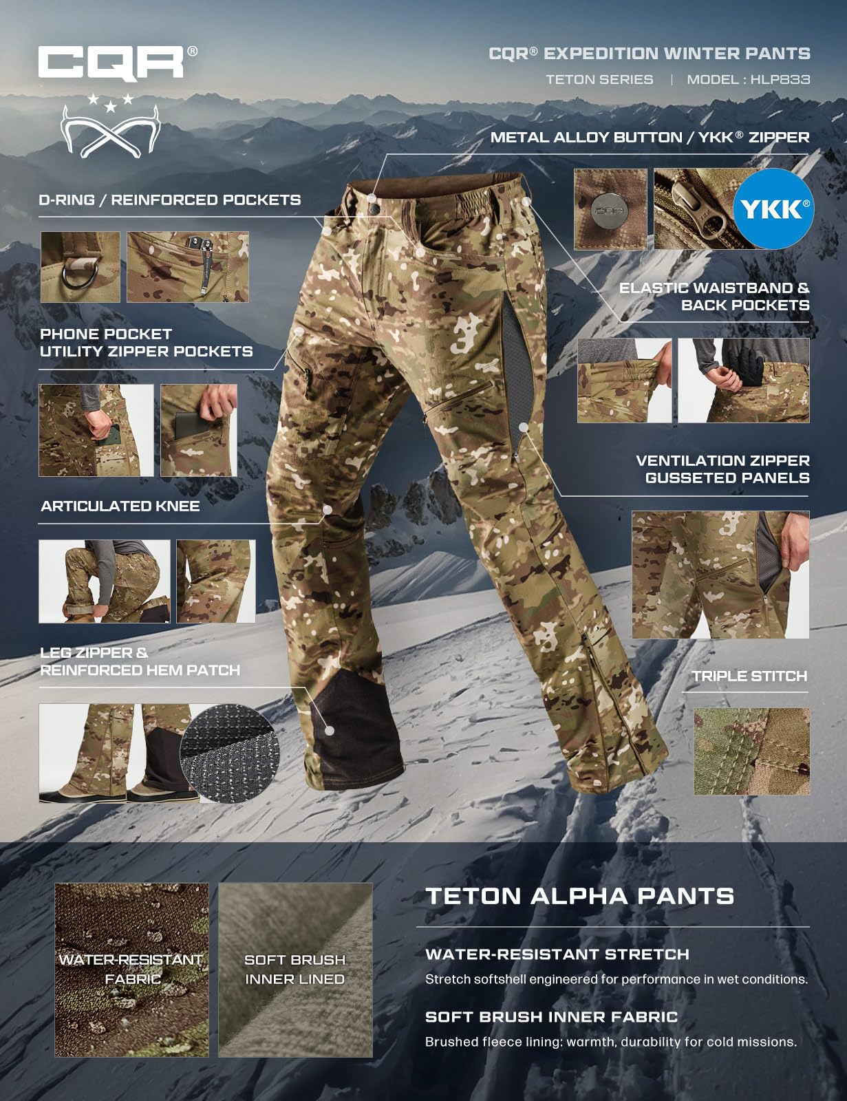 CQR Teton Softshell Pants weather-protected fabric keeps you comfortable in changing conditions.