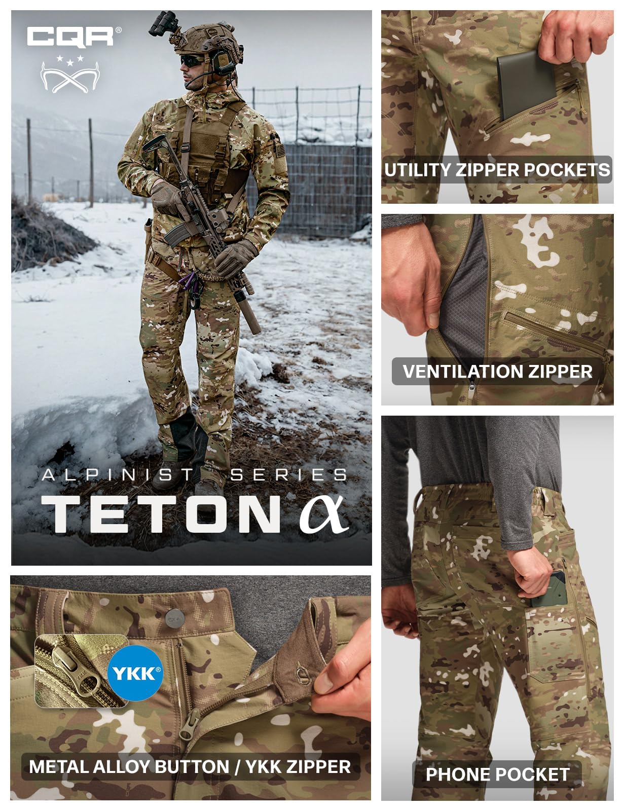CQR Teton Softshell Pants zippered pockets enable quick access during activity.