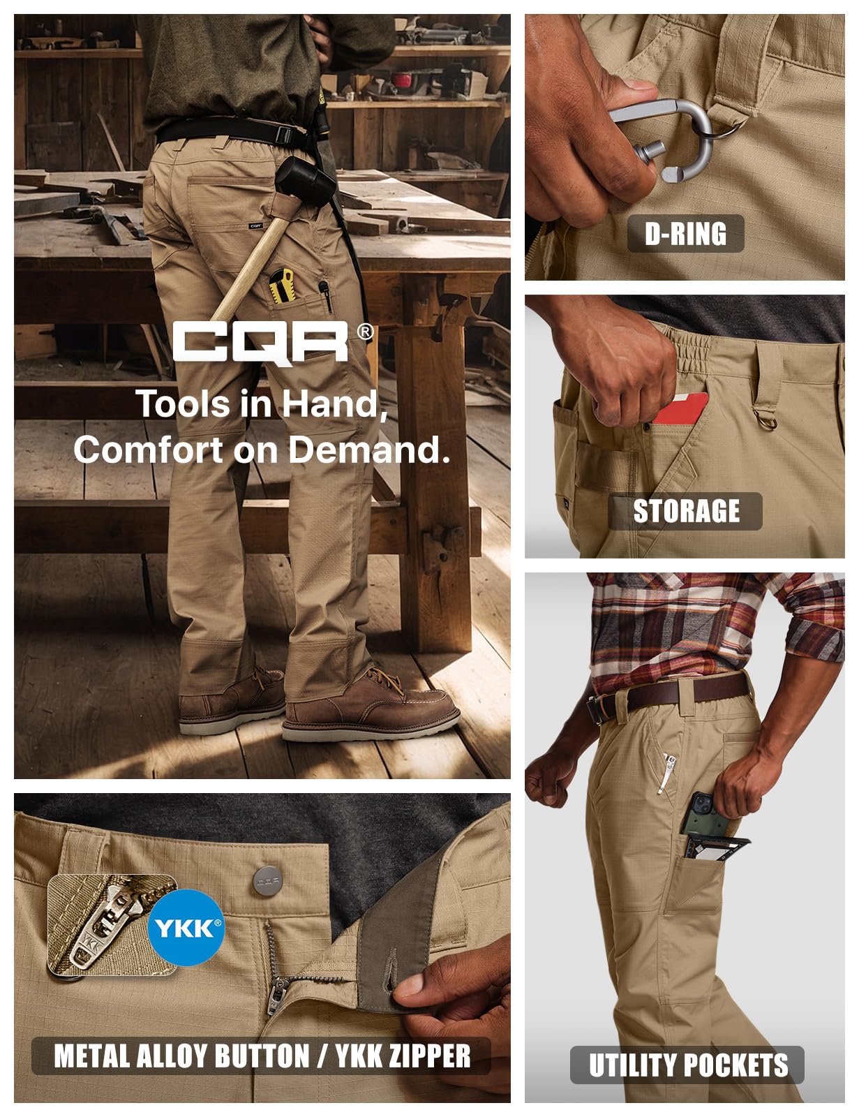 CQR work pants 3D body geometry fit for enhanced mobility during chores