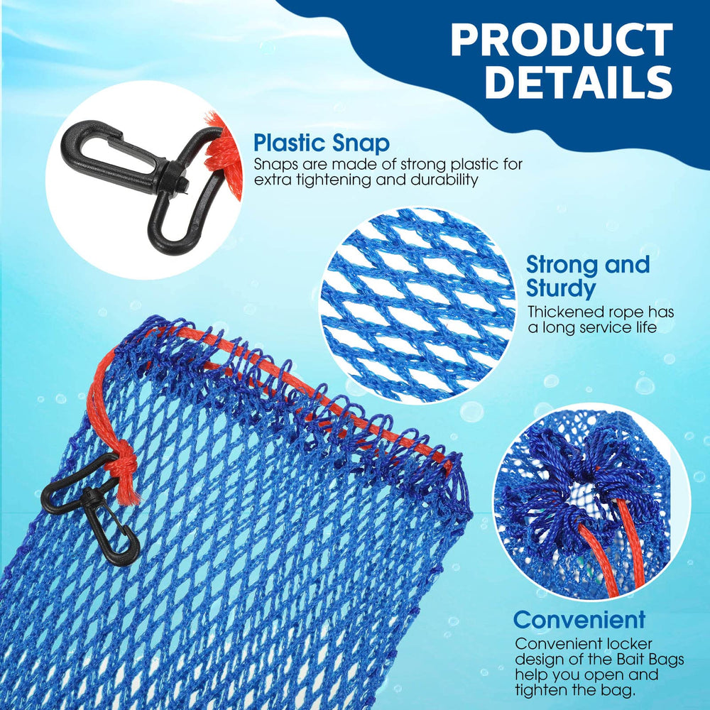 Close-up of nylon crab bait bags showing 0.47 inch mesh