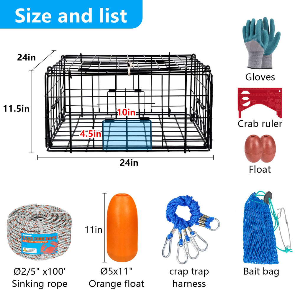 Crabbing kit contents: two traps, two harnesses, two bait cages
