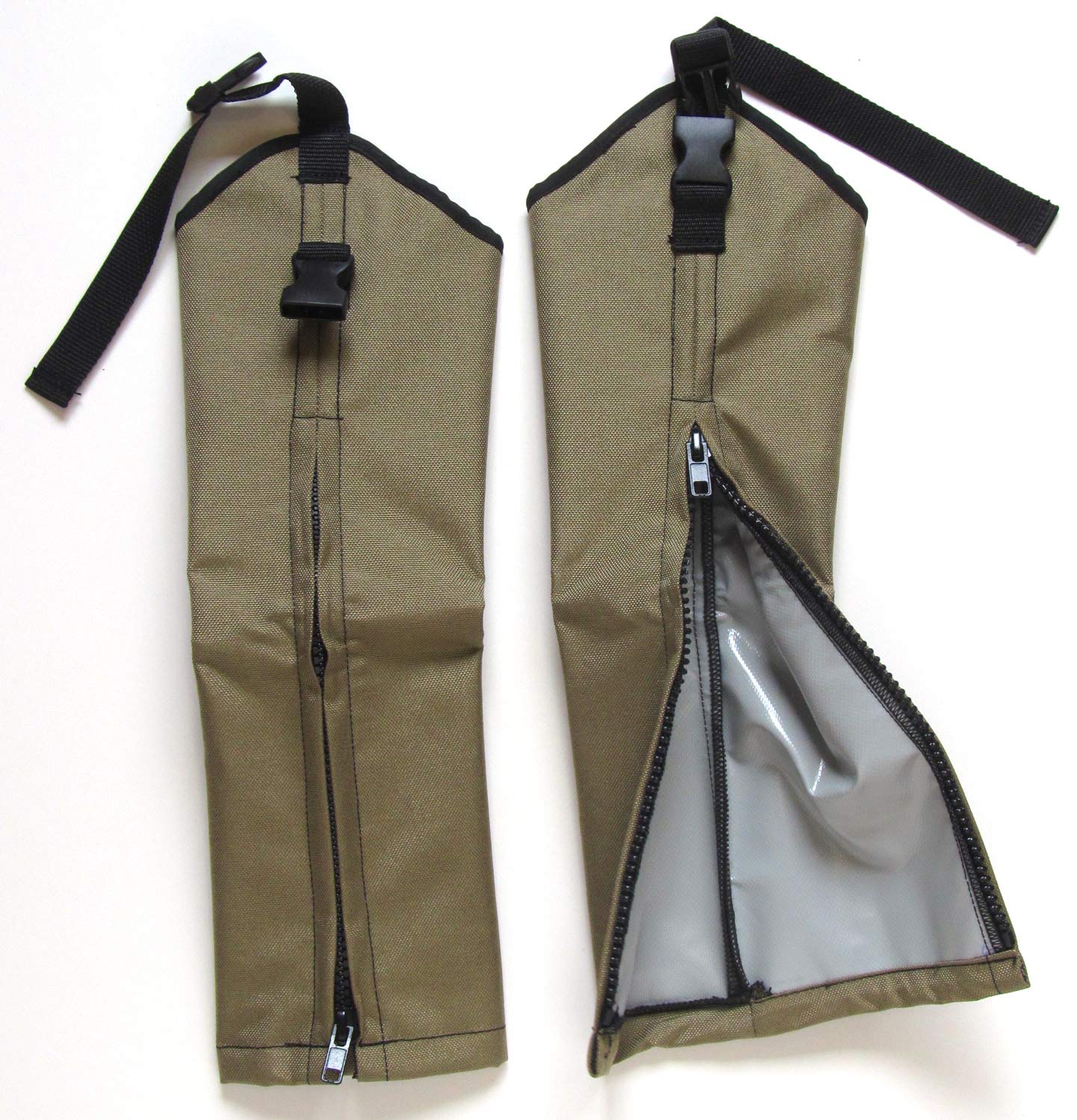 Crackshot Youth Snake Chapz in khaki tan, side view highlighting knee-friendly fit.