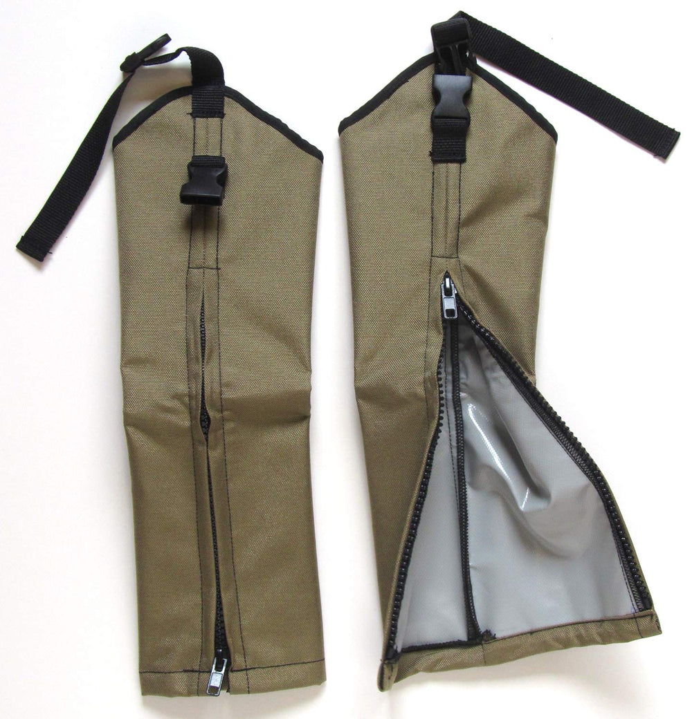 Crackshot Youth Snake Chapz in khaki tan, side view highlighting knee-friendly fit.
