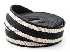 Craftmemore cotton webbing strap with spiral black-ivory pattern for versatile crafts.