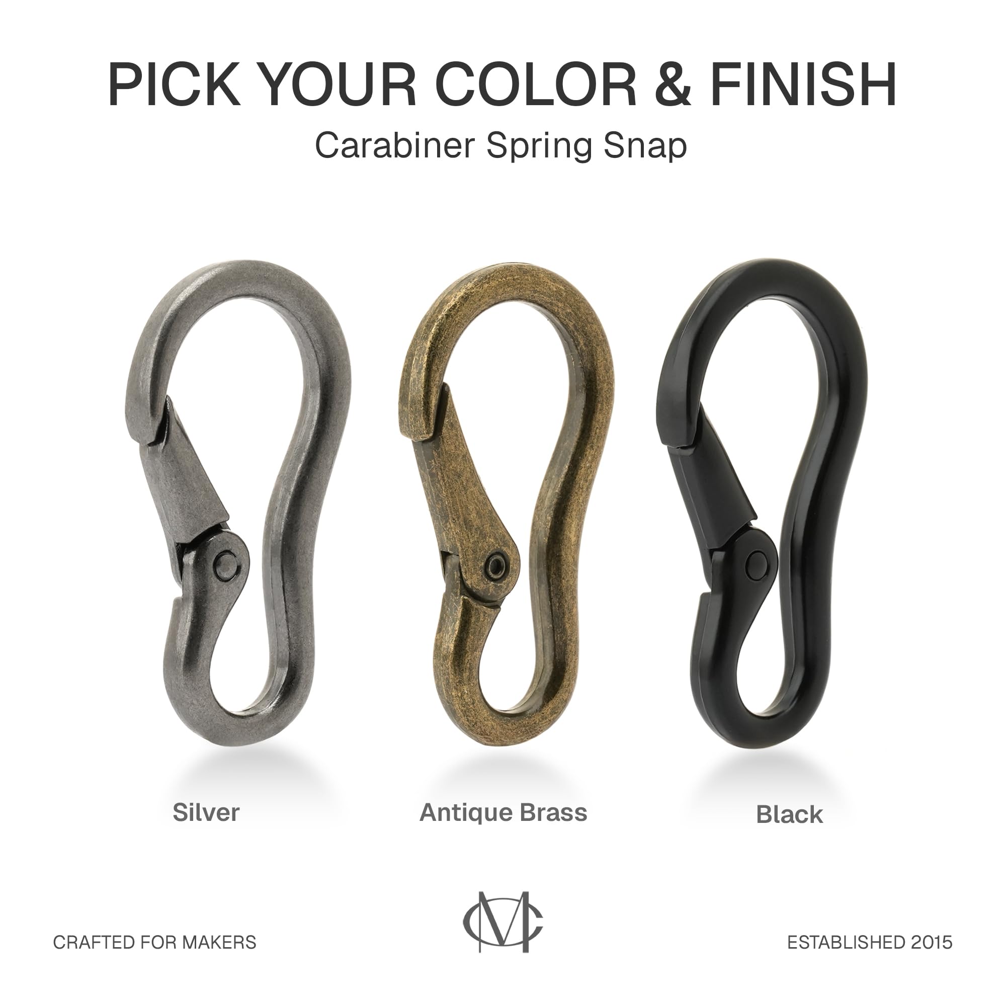 Durable zinc alloy snap hook by Craftmemore withstands frequent use.