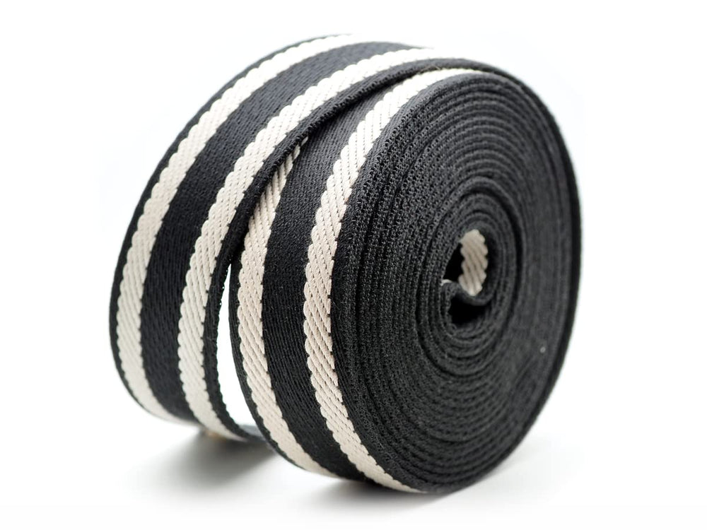 Craftmemore heavy webbing strap in black-ivory color for durable bag and camera use.