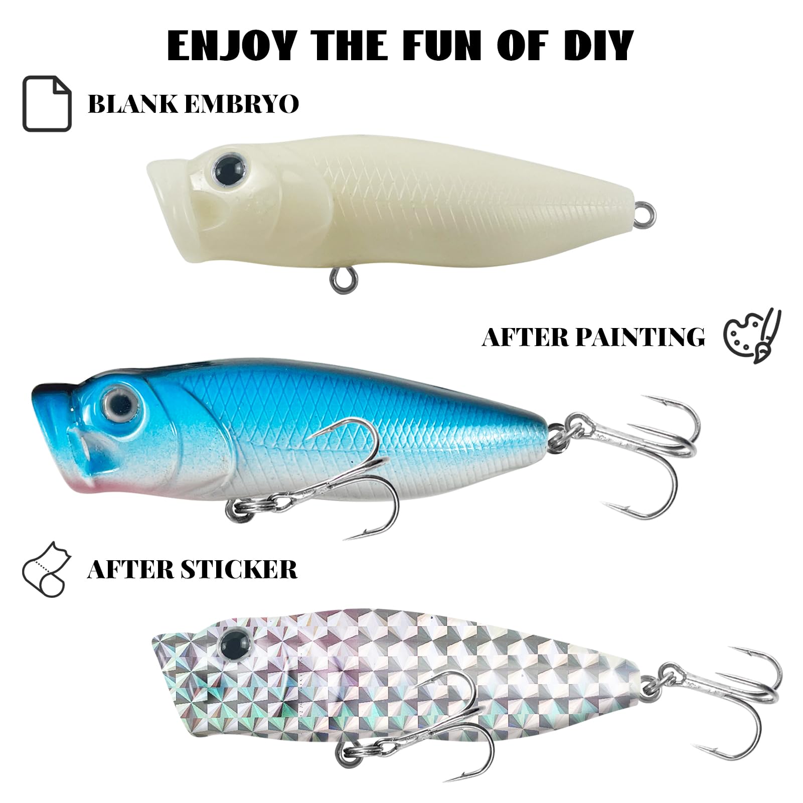 Various-size lure blanks with eyes for DIY fishing