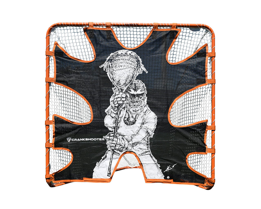 CRANKSHOOTER Shot Trainer artwork detail showcases The Art of LAX collaboration amid training visuals.