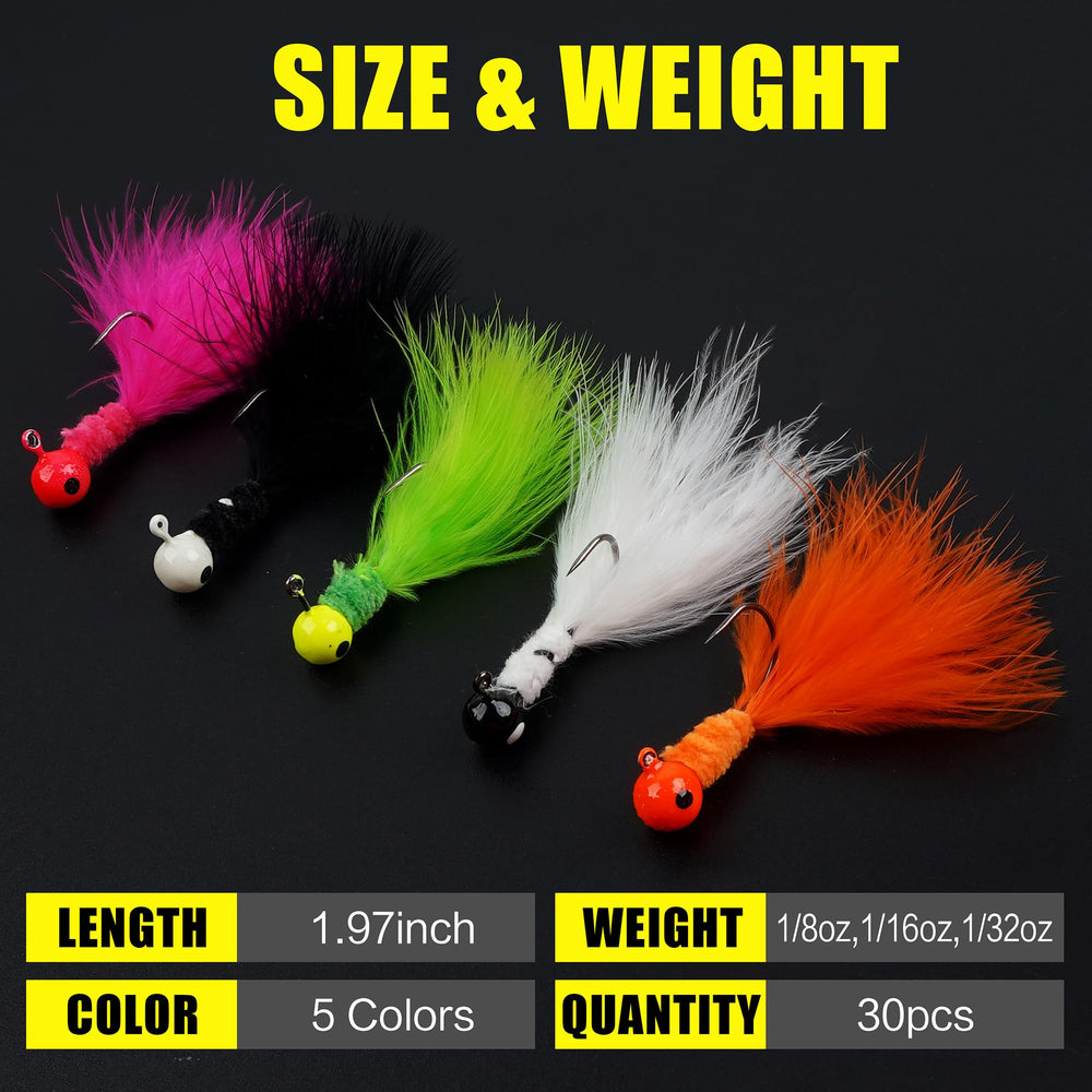 Lifelike color-painted jig heads reflecting light underwater