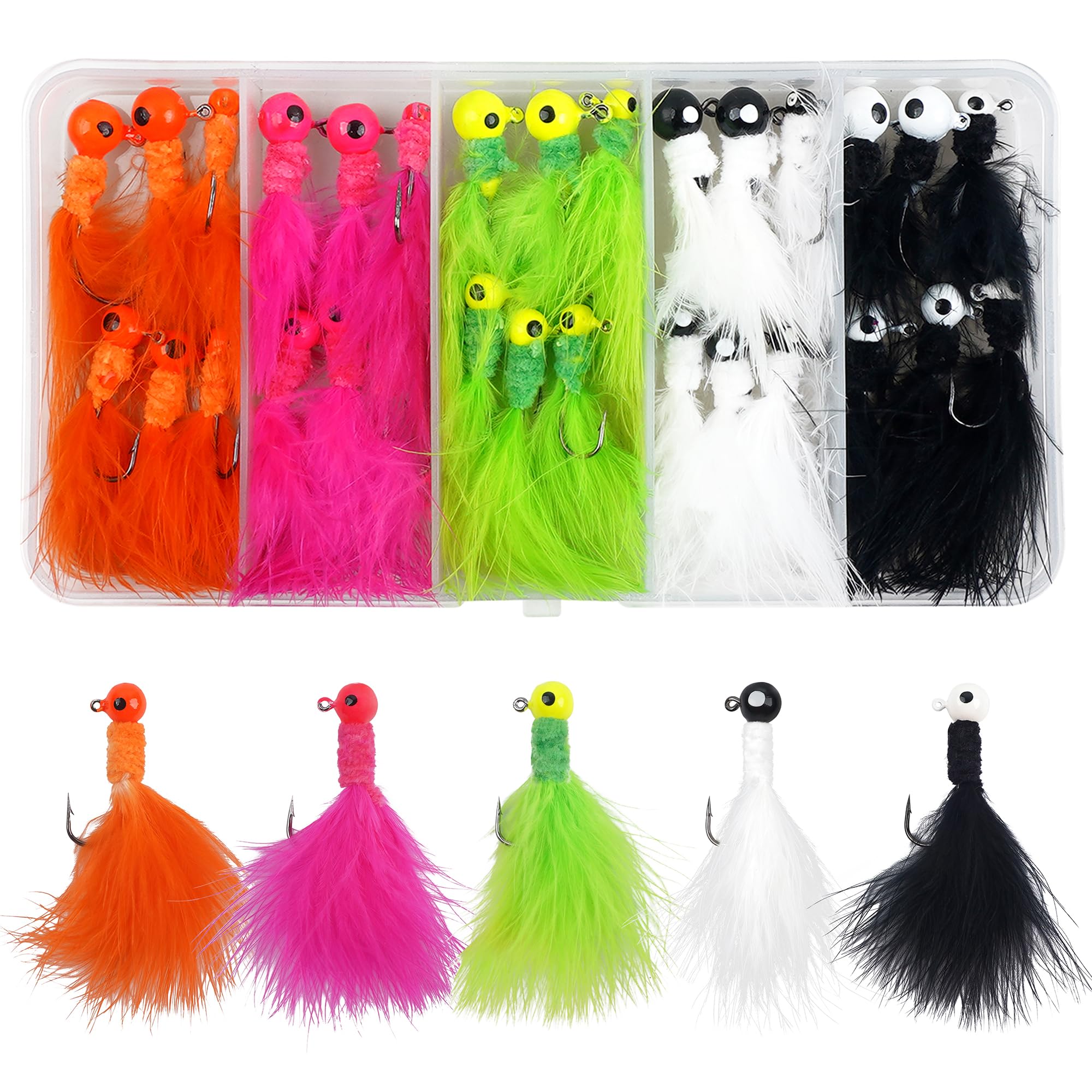 Jigs neatly packed in a tackle box ready for fishing