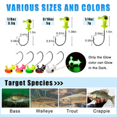 Crappie jig heads football head with glow eyes in 1/4 oz