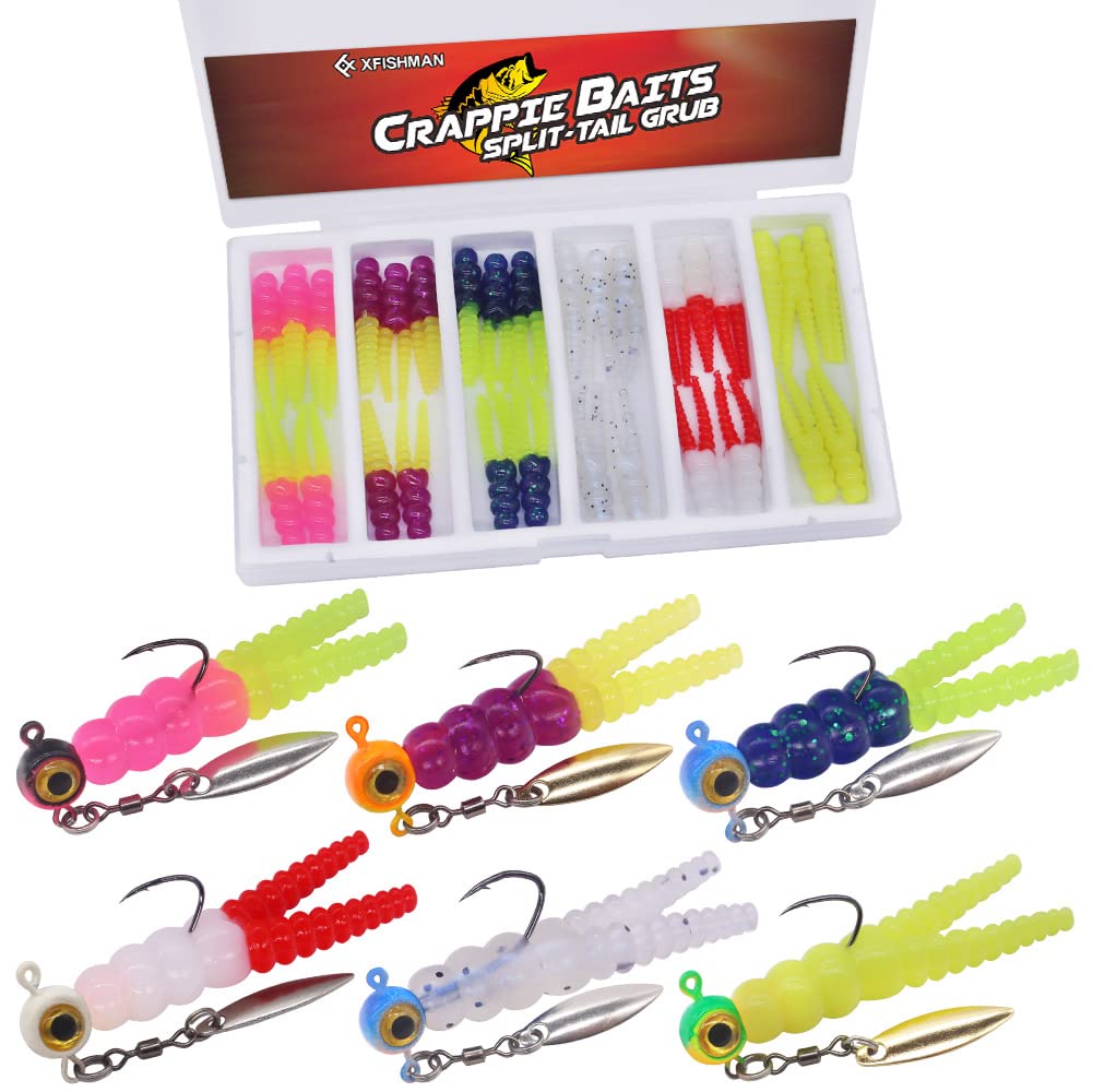 Crappie Split-Tail Grub bodies in six colors (30 count)