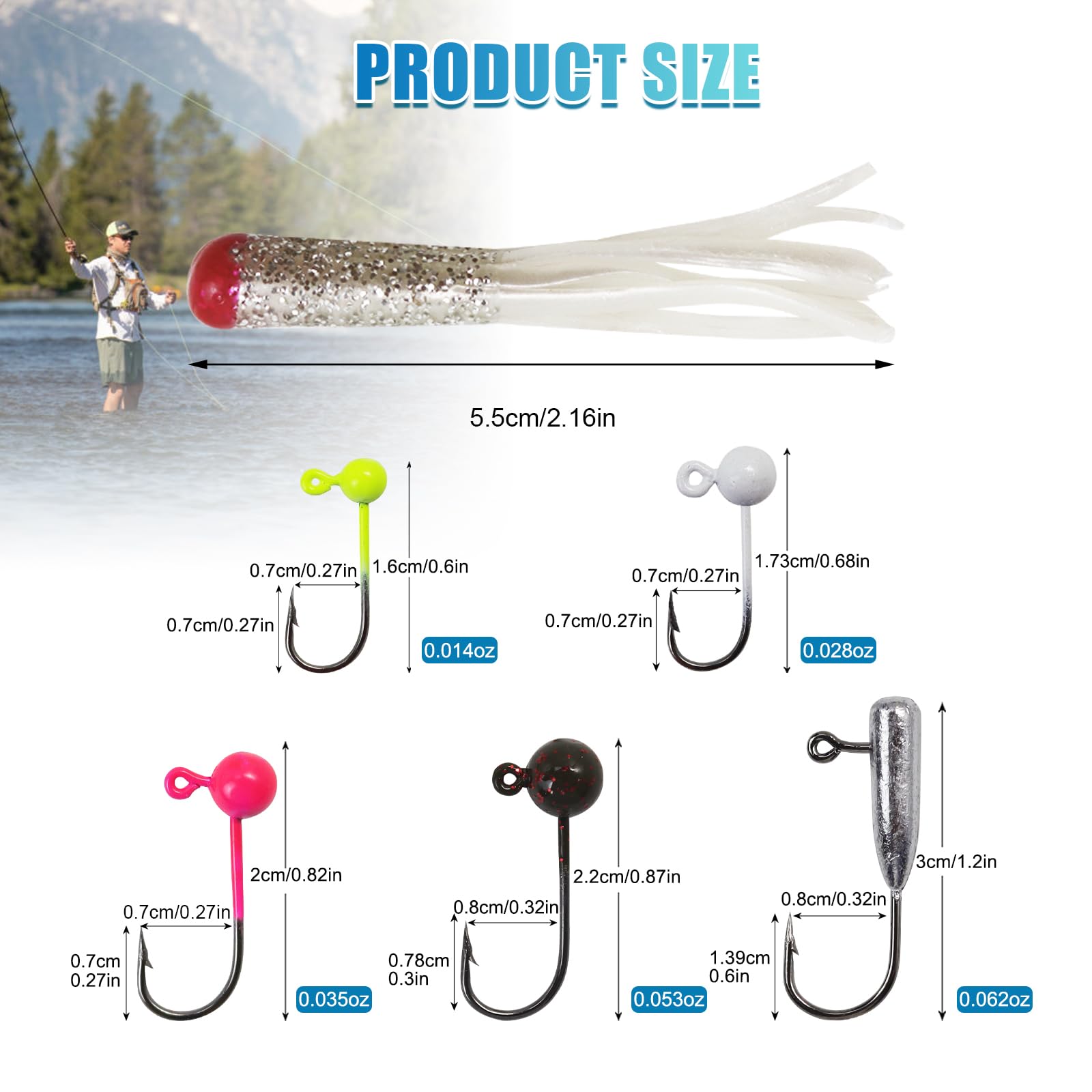 Set includes 70 jigs and soft plastic lures