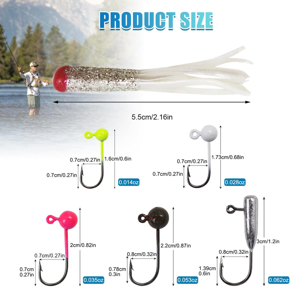 Set includes 70 jigs and soft plastic lures