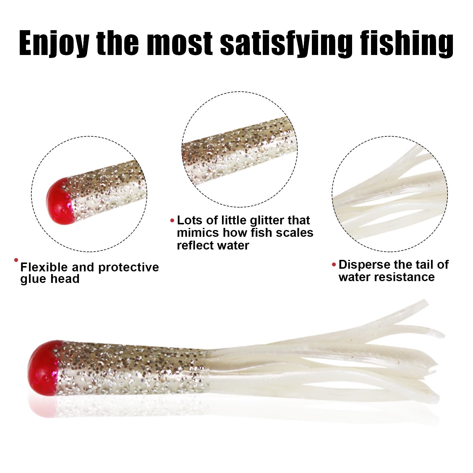 Tube jigs in white, pink, yellow, brown