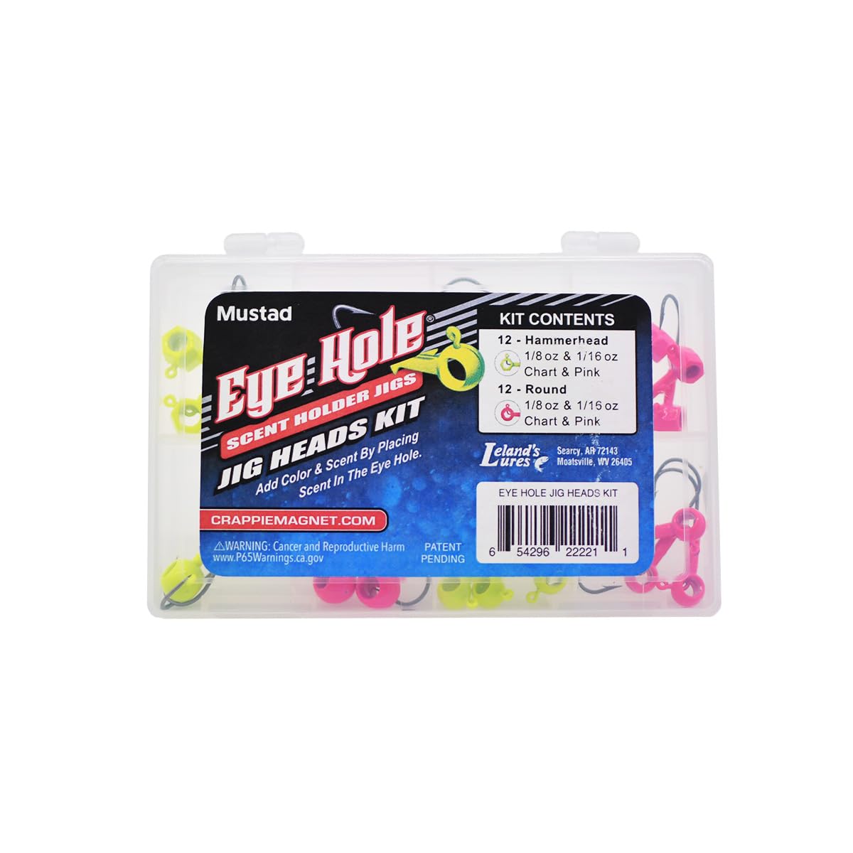 Crappie Magnet Eye Hole Jig Heads Kit – 24-piece set with round and hammerhead jigs