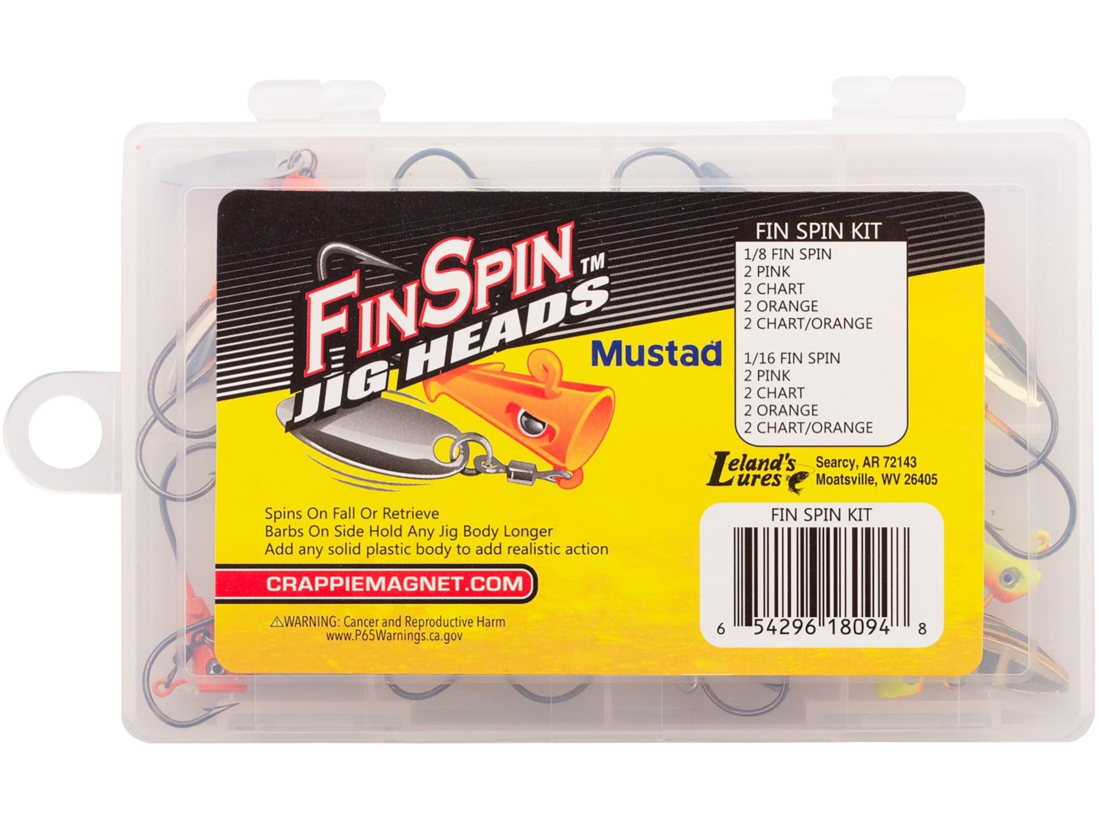 Crappie Magnet Fin Spin Kit packaging image showing versatile jig heads for freshwater fishing