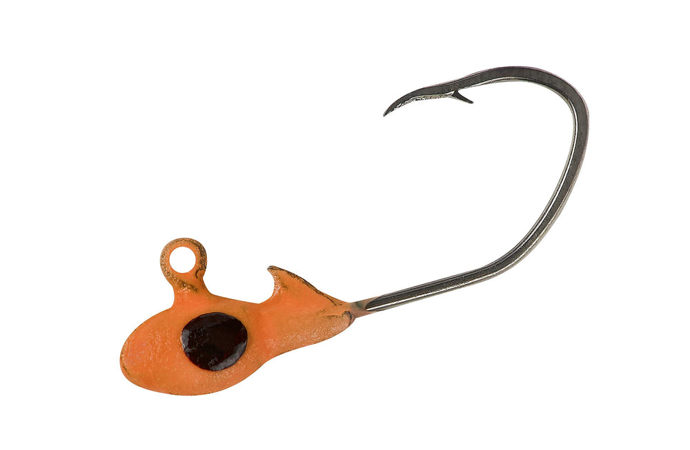 Crappie Pro Overbite Sickle Mo' Glo orange jig head glows to attract crappie at dusk