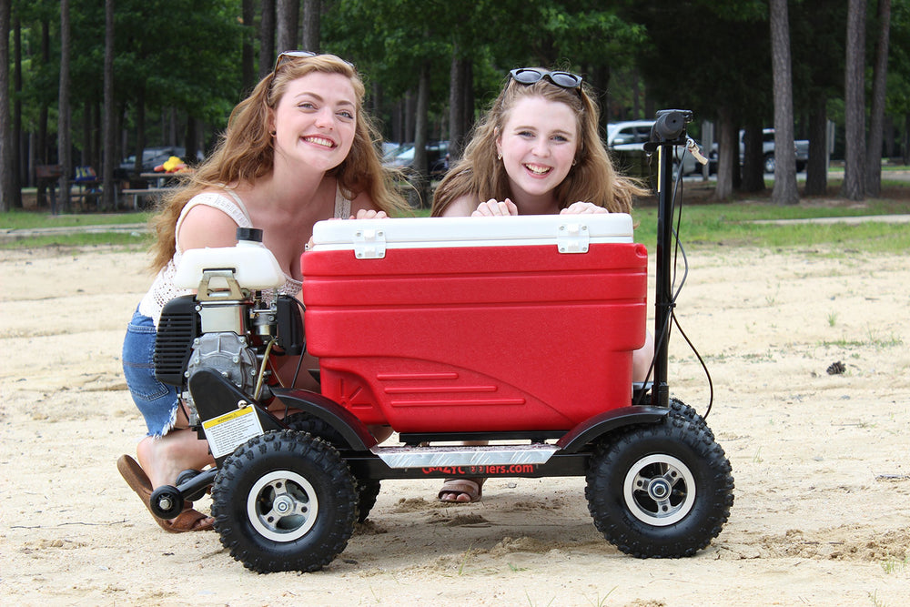 Crazy Coolers 48L locking cooler keeps contents secure during rugged rides.