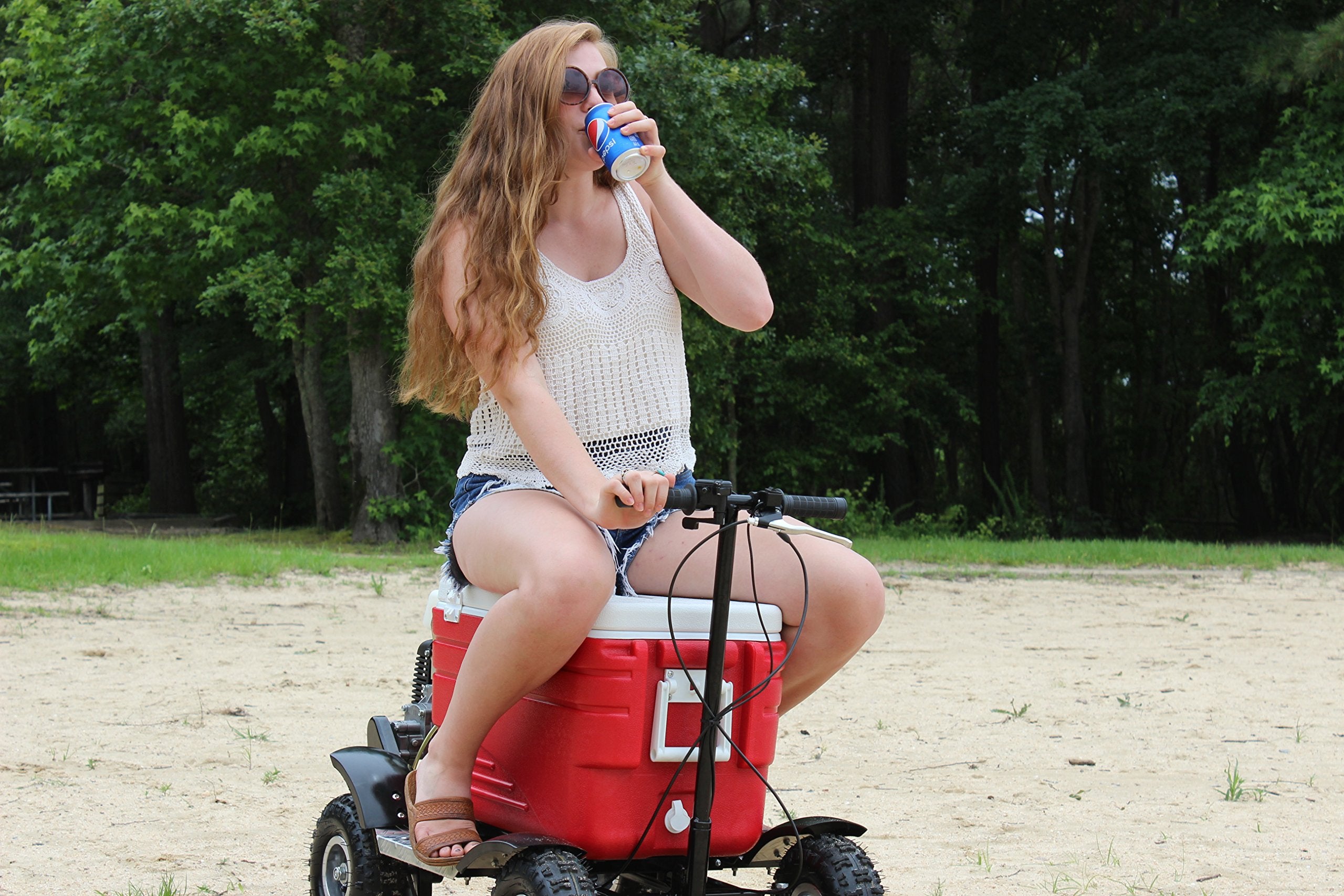 Crazy Coolers disc brakes offer responsive stopping power on variable terrain.