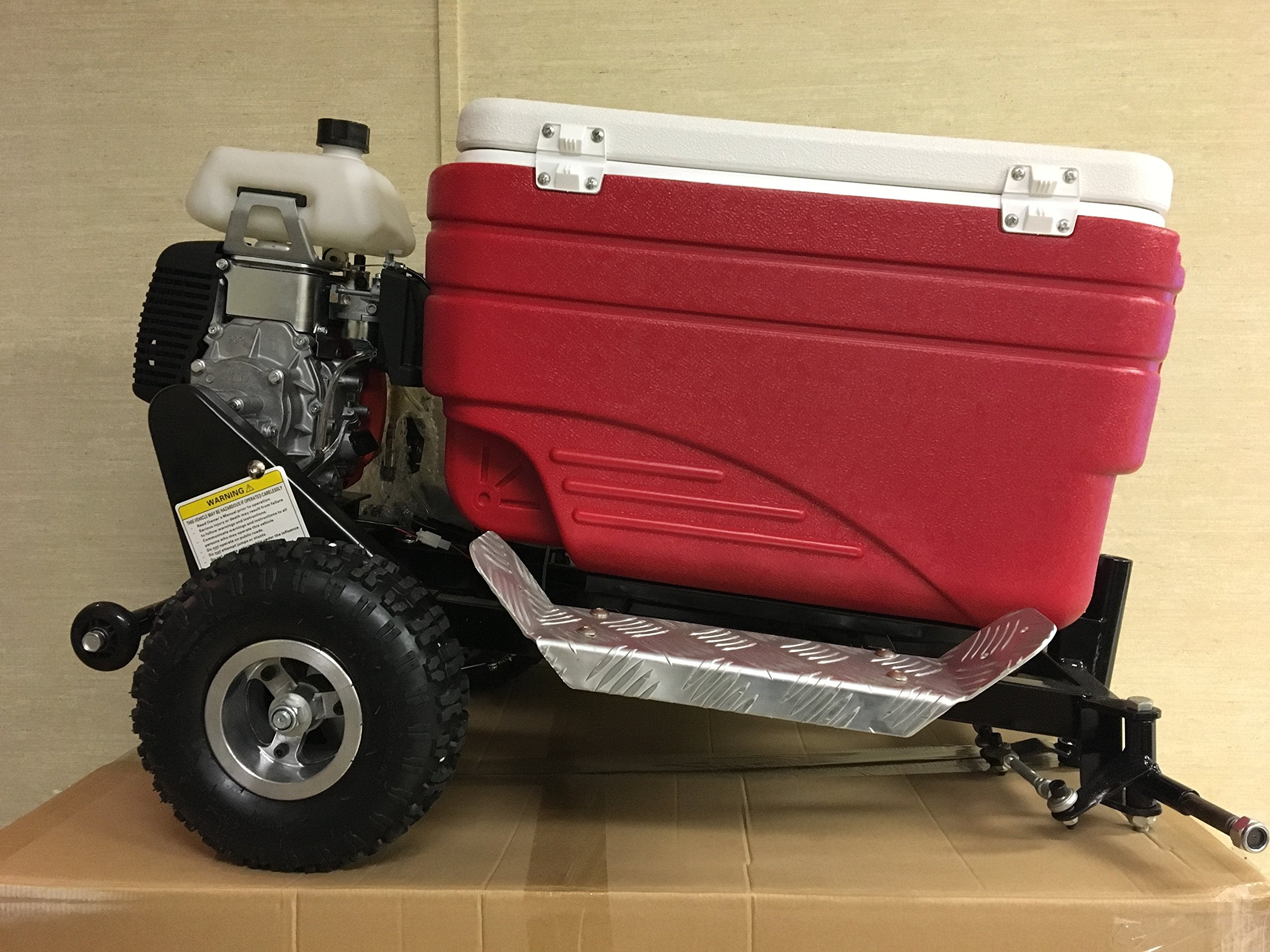 Crazy Coolers wheelie bar and bumper protect the engine during daring stunts.