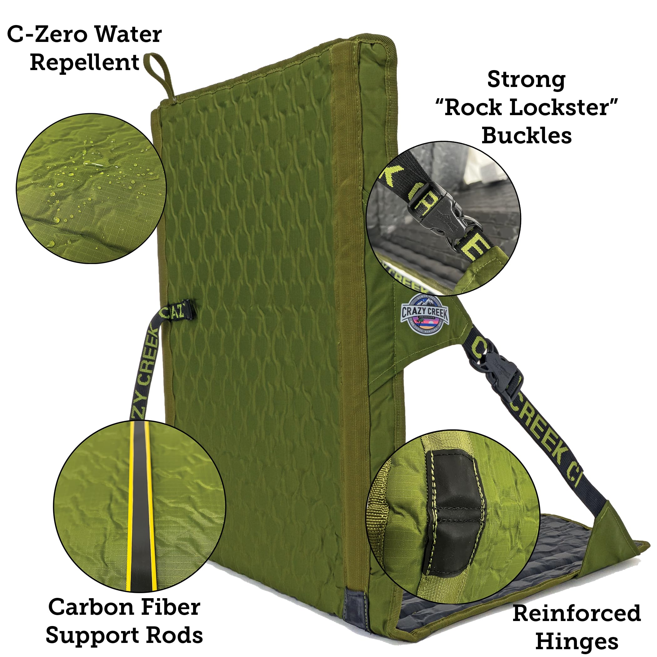 Crazy Creek HEX 2.0 LongBack chair adjustable Rock Lockster buckles in action.