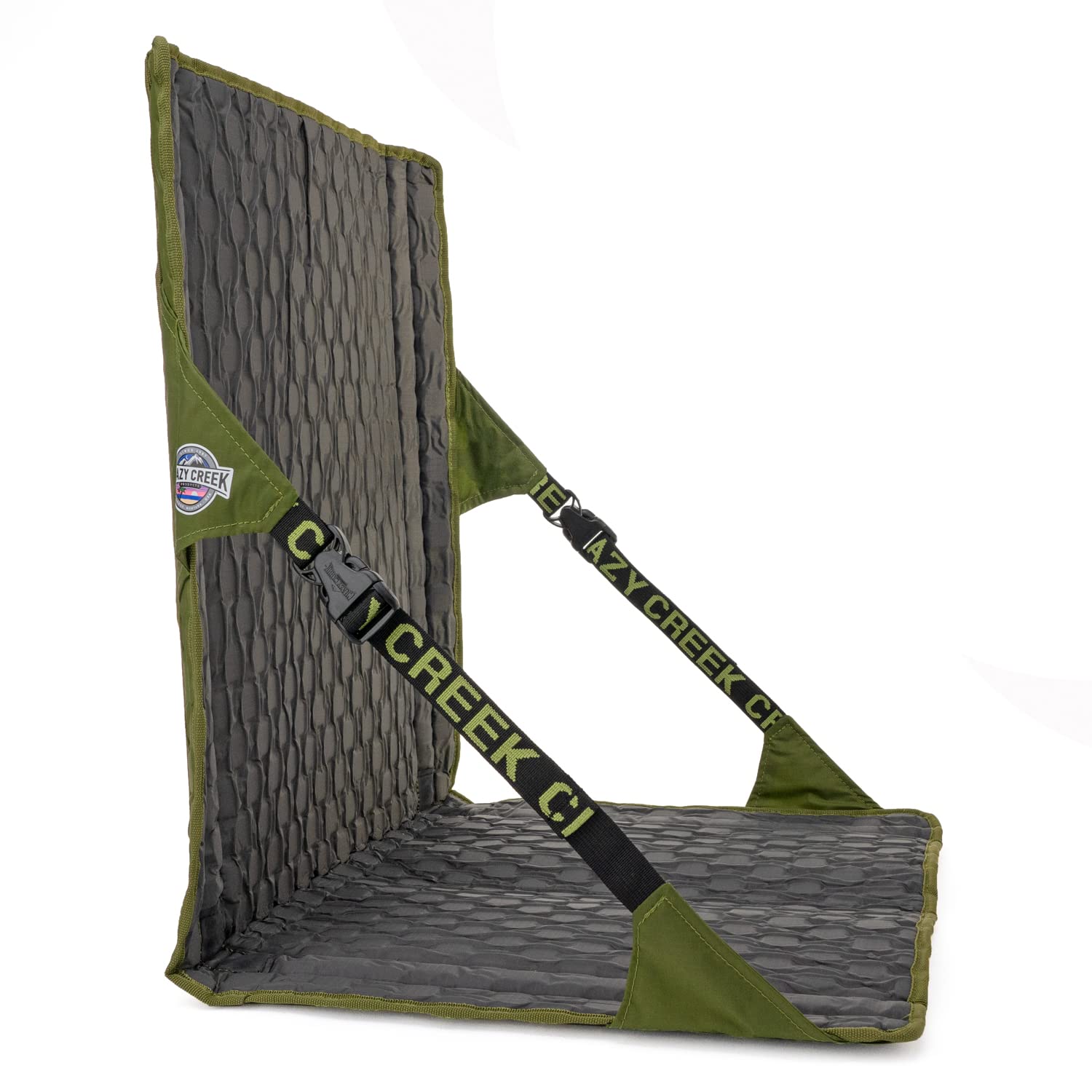 Crazy Creek HEX 2.0 LongBack chair at stadium seat for relaxed viewing.