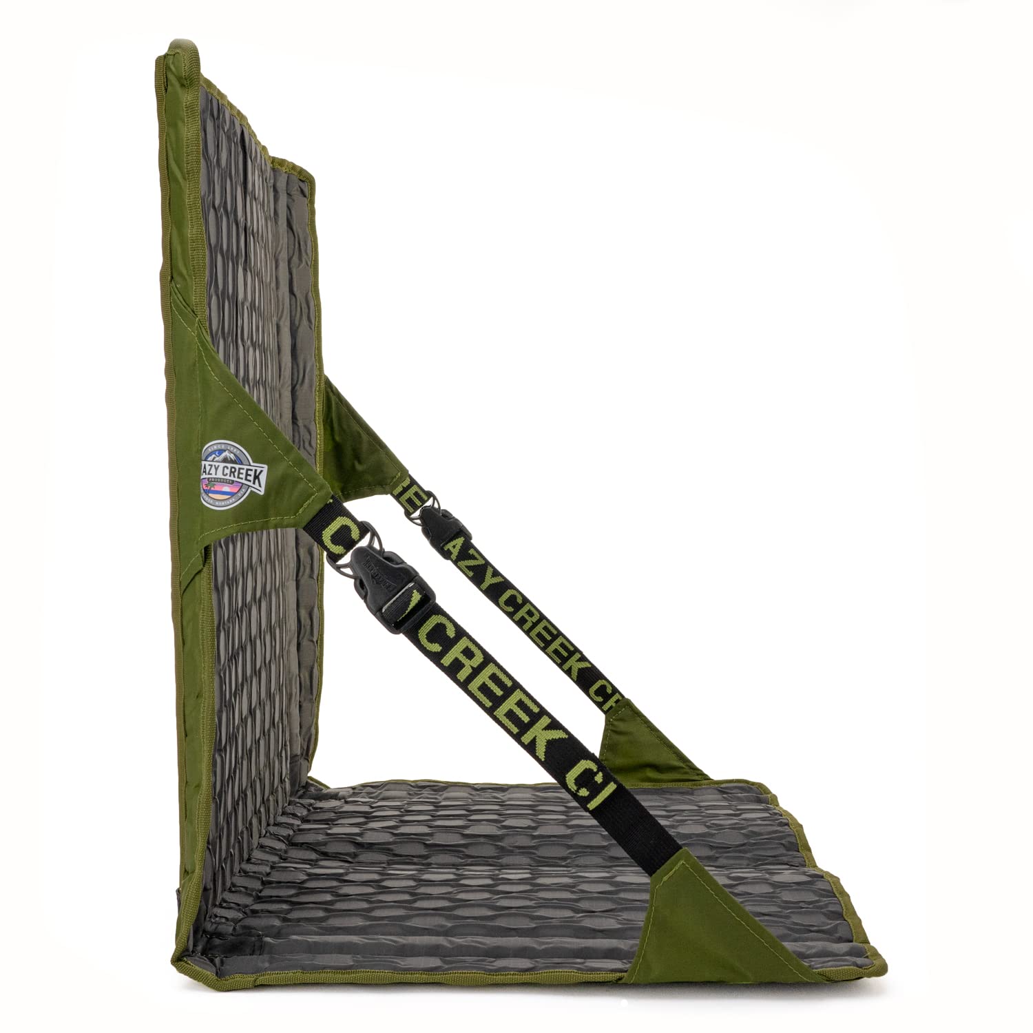 Crazy Creek HEX 2.0 LongBack chair outer shell water-resistant for rugged ground.