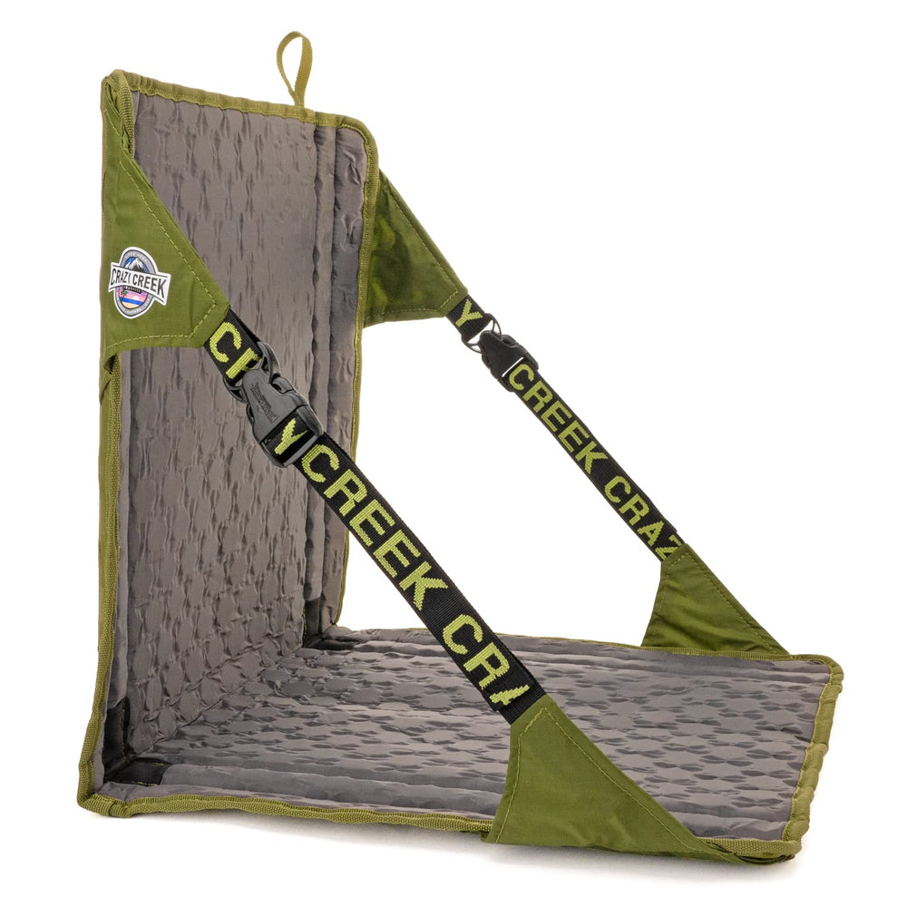 Crazy Creek HEX 2.0 olive slate color blends outdoors.