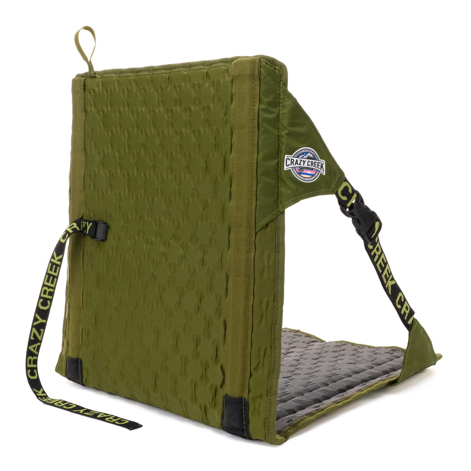 Crazy Creek HEX 2.0 water-resistant shell protects from damp ground.