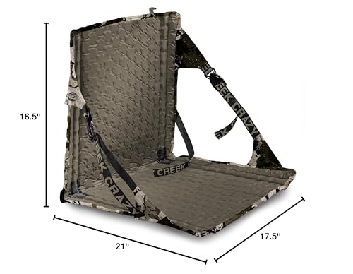 Crazy Creek Kings Camo HEX 2.0 chair on bleachers provides warm, supported seating